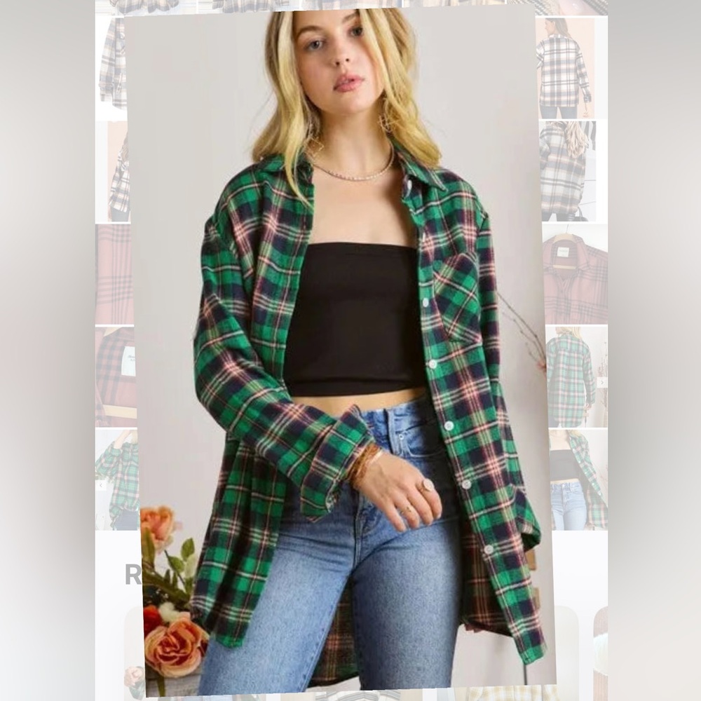 ADORA Classic and Cozy Oversized Button-down Plaid Flannel Small